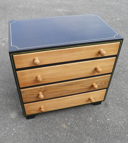 Vintage Oak Chest With Graphite And Gold Paintwork