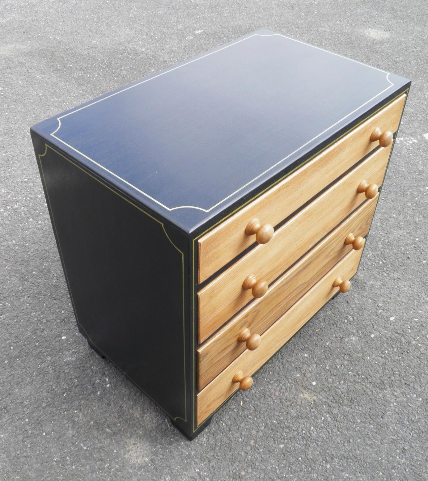 Vintage Oak Chest With Graphite And Gold Paintwork