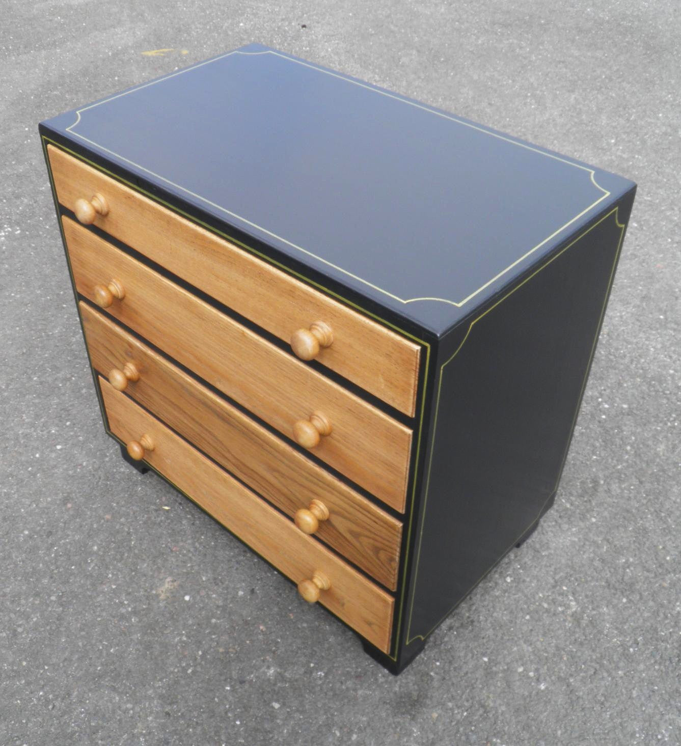 Vintage Oak Chest With Graphite And Gold Paintwork