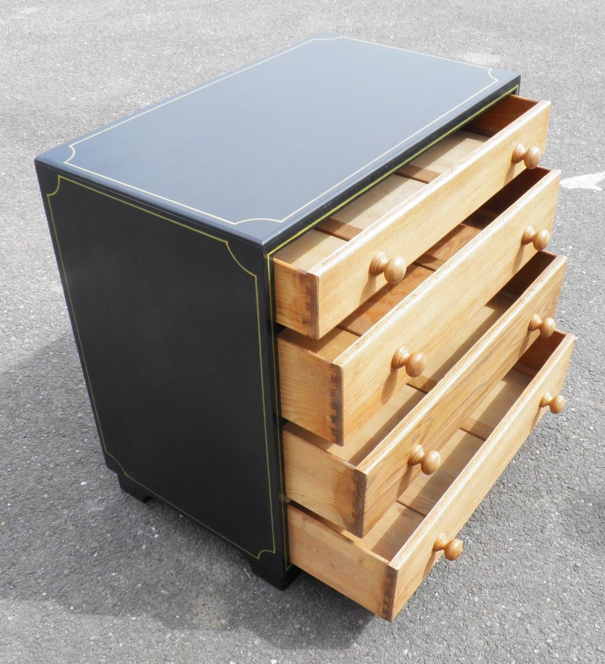 Vintage Oak Chest With Graphite And Gold Paintwork