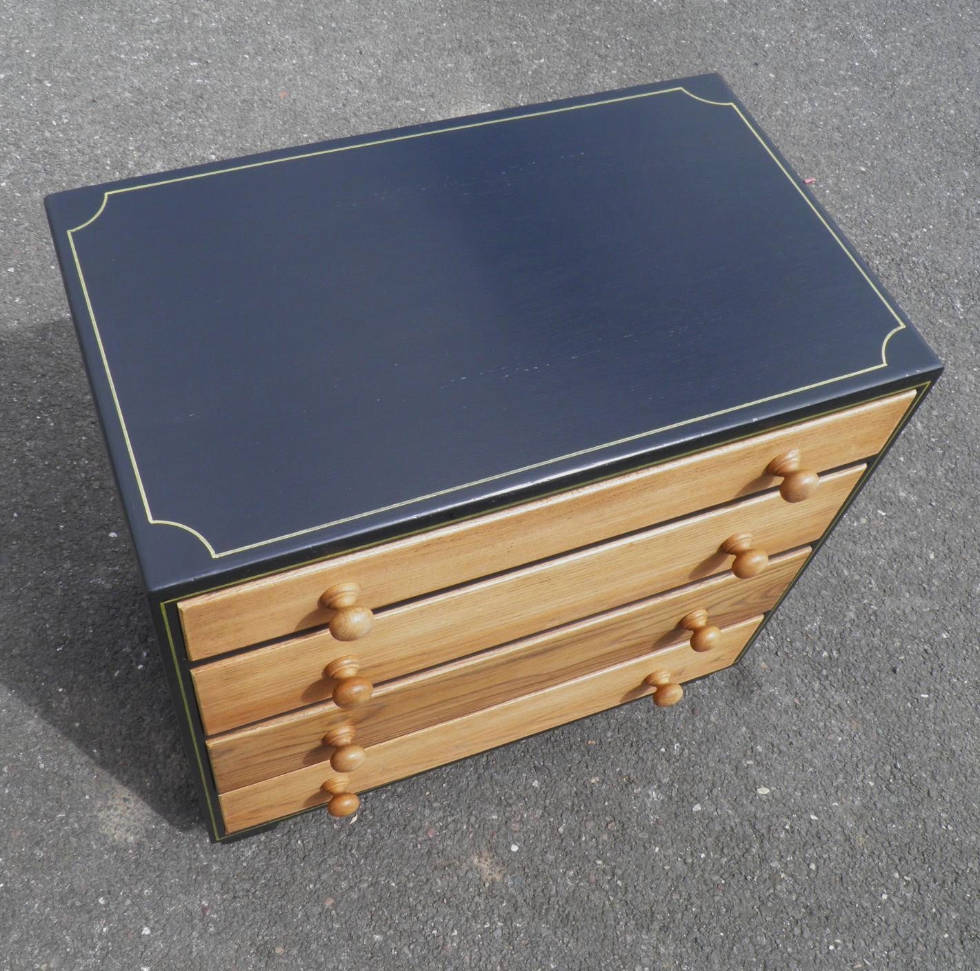 Vintage Oak Chest With Graphite And Gold Paintwork