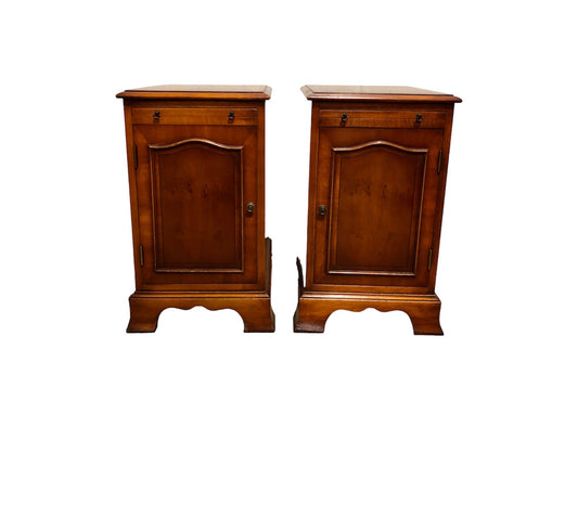 000867.....Handsome Pair Of Vintage Yew Bedside Tables / Nightstands ( sold )