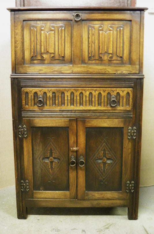 Carved Oak Drinks Cabinet / Cocktail Cabinet