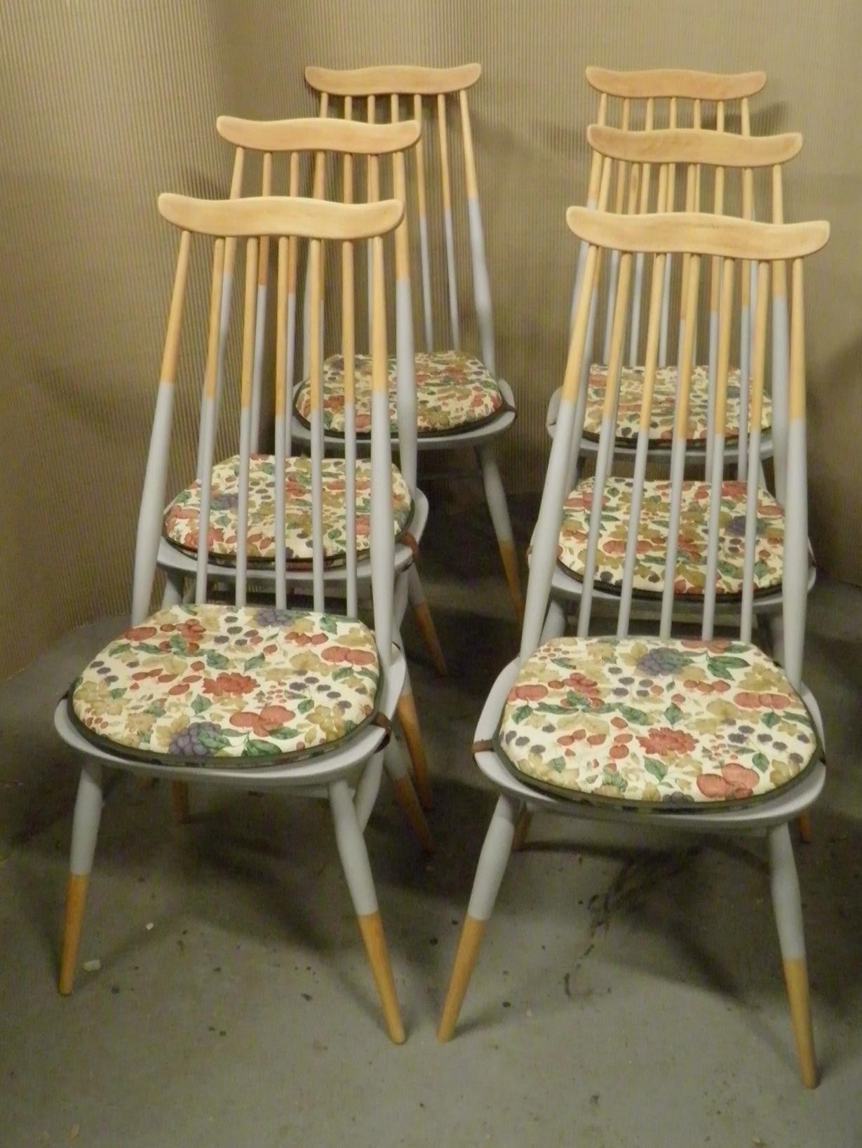 Vintage Upcycled Set Six Ercol Goldsmith Windsor Chairs