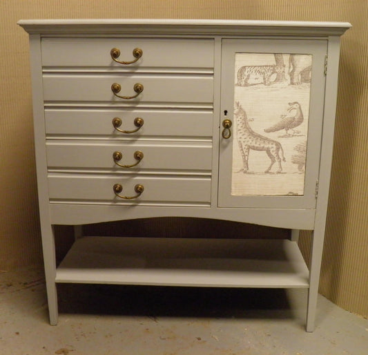 Pretty Vintage Hand Painted & 'Andrew Martin' Linen Fabric Music Cabinet