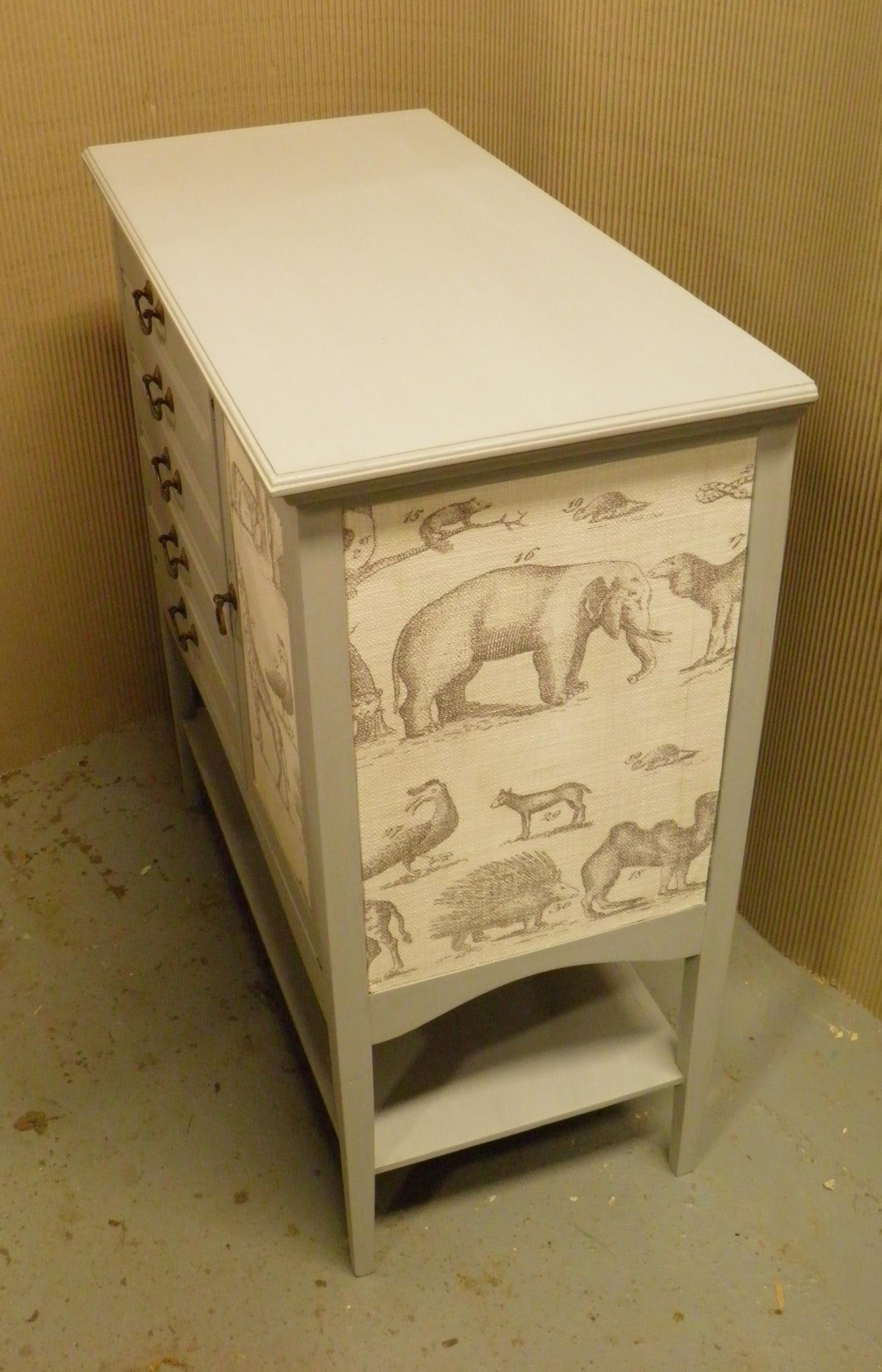 Pretty Vintage Hand Painted & 'Andrew Martin' Linen Fabric Music Cabinet