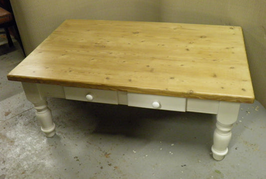 Large Antique Style Solid Pine Farmhouse Coffee Table