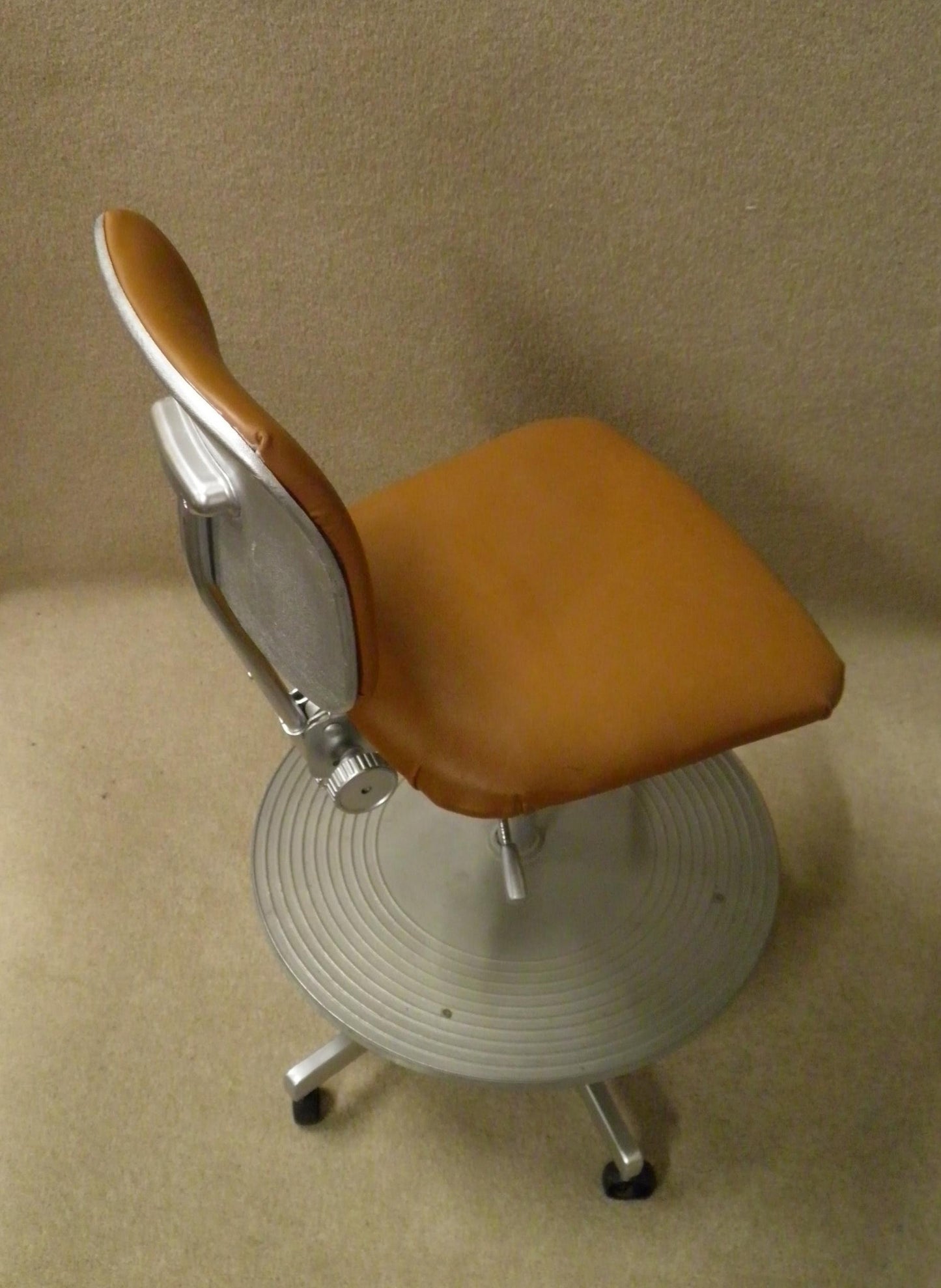 Vintage Revolving Leather And Steel Draughtsman's Chair