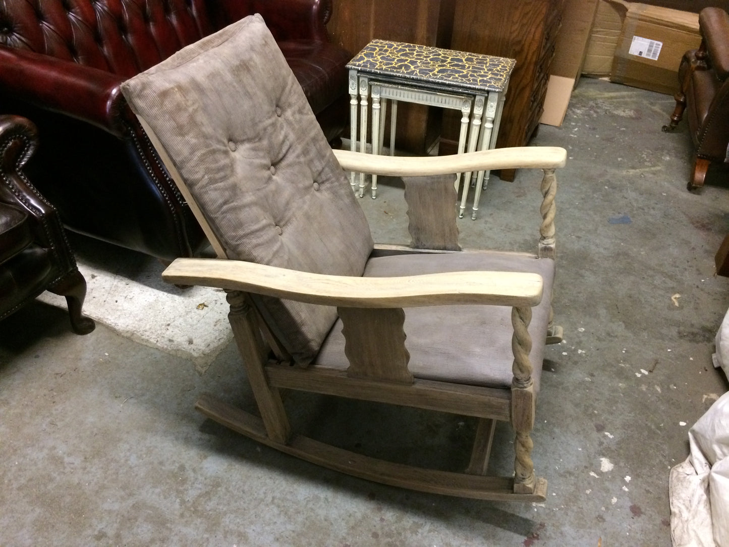 Vintage 1930's Bleached Oak Barley Twist Rocking Chair