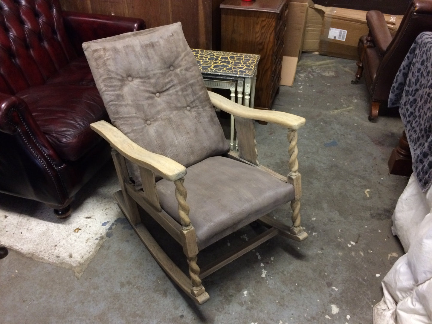 Vintage 1930's Bleached Oak Barley Twist Rocking Chair