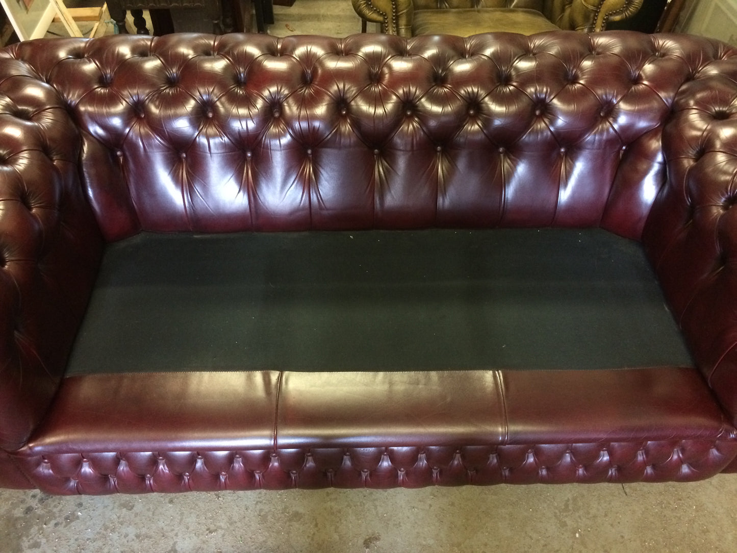 Beautiful Quality Hand Dyed Burgundy Vintage Leather Chesterfield 3 Seat Sofa