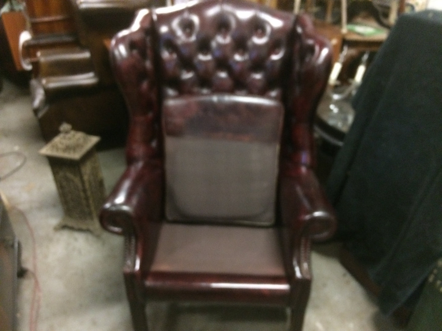 Beautiful Vintage Hand Dyed Dark Red Leather Chesterfield Wing Back Armchair