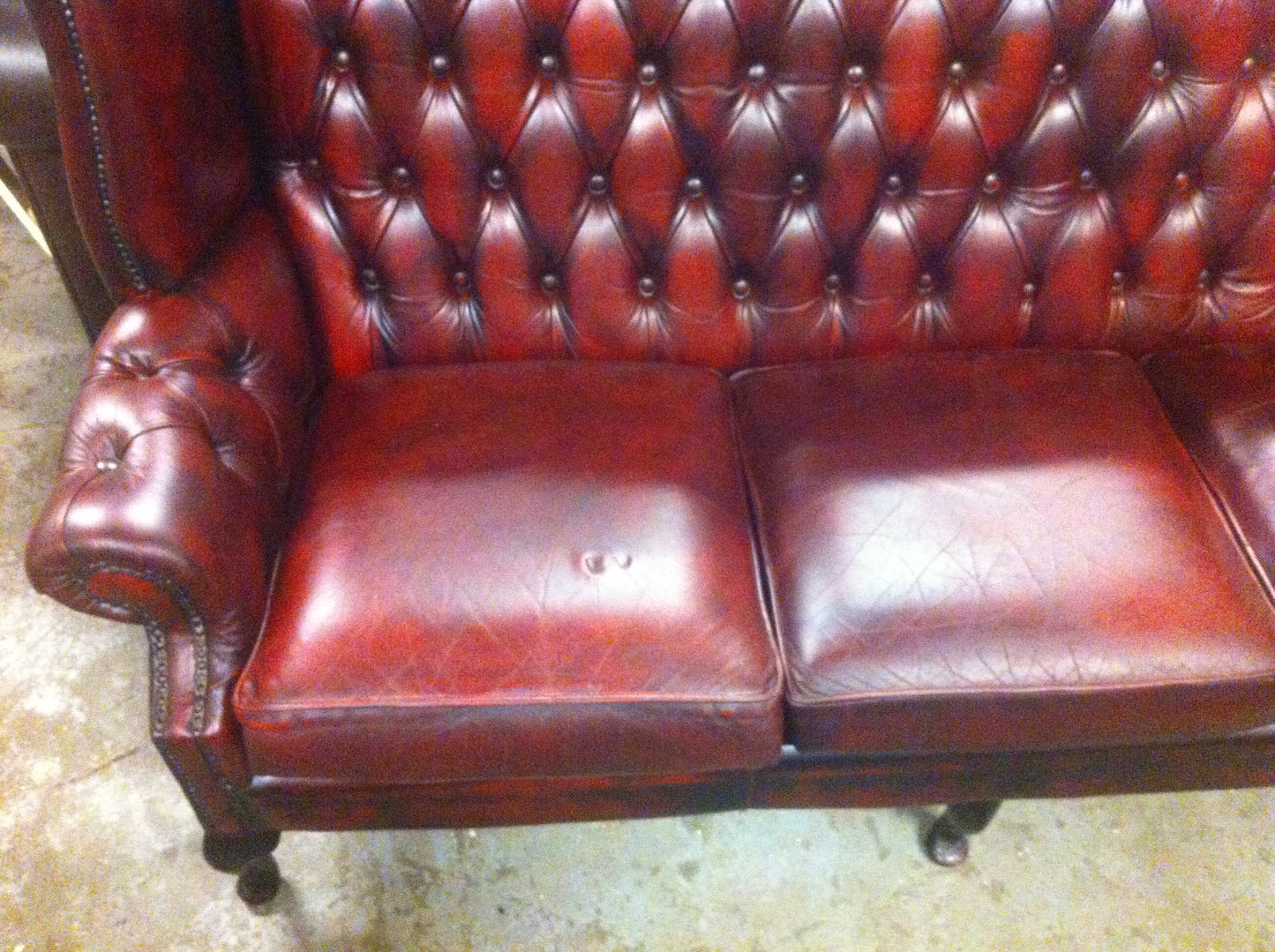 Lovely Oxblood Red Vintage Leather "Queen Anne" style 3 seat sofa / settee