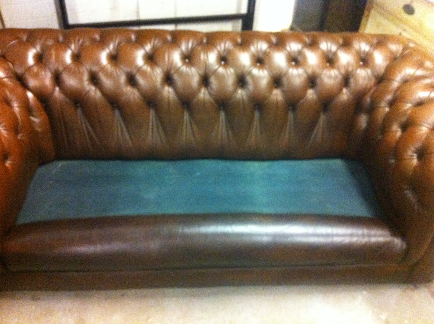 Good Quality 1970's Vintage Mid Brown Leather Chesterfield 3 Seat Sofa