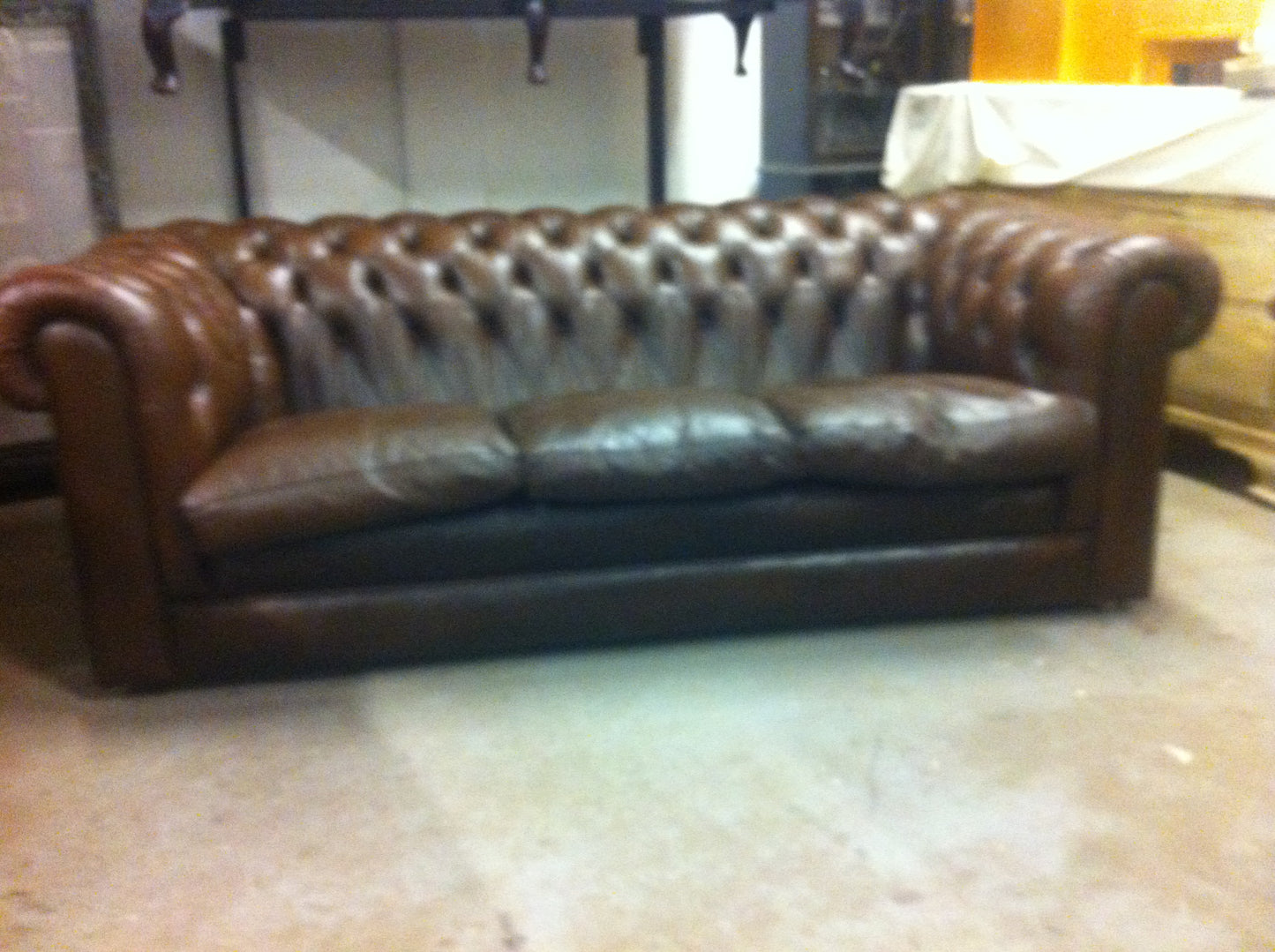Good Quality 1970's Vintage Mid Brown Leather Chesterfield 3 Seat Sofa