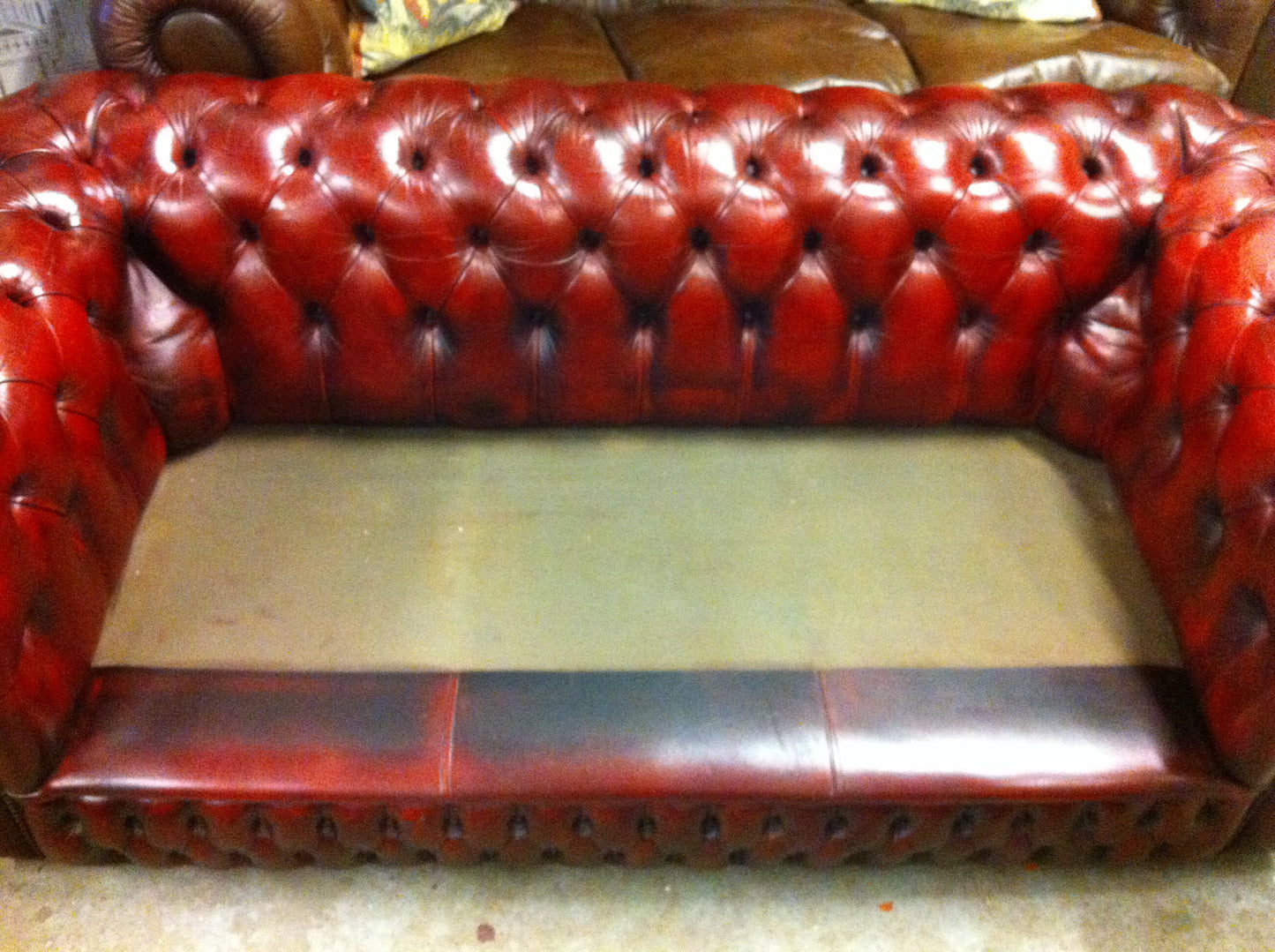 Lovely Late 1970's Vintage Hand Dyed Oxblood Leather 3 seater Chesterfield Sofa