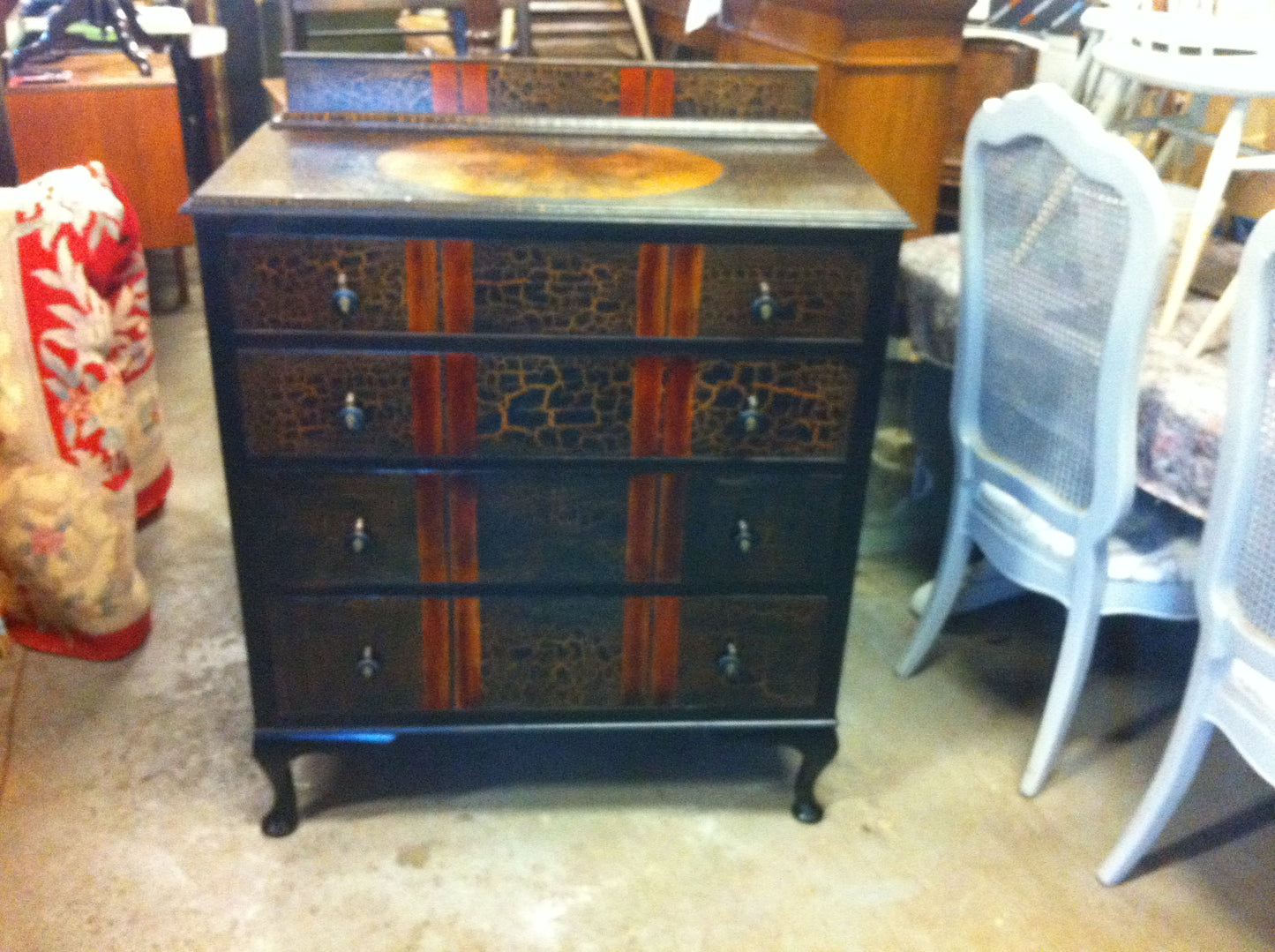Decorative 1930'S Art Deco Chest Drawers With Black And Walnut Painted Finish