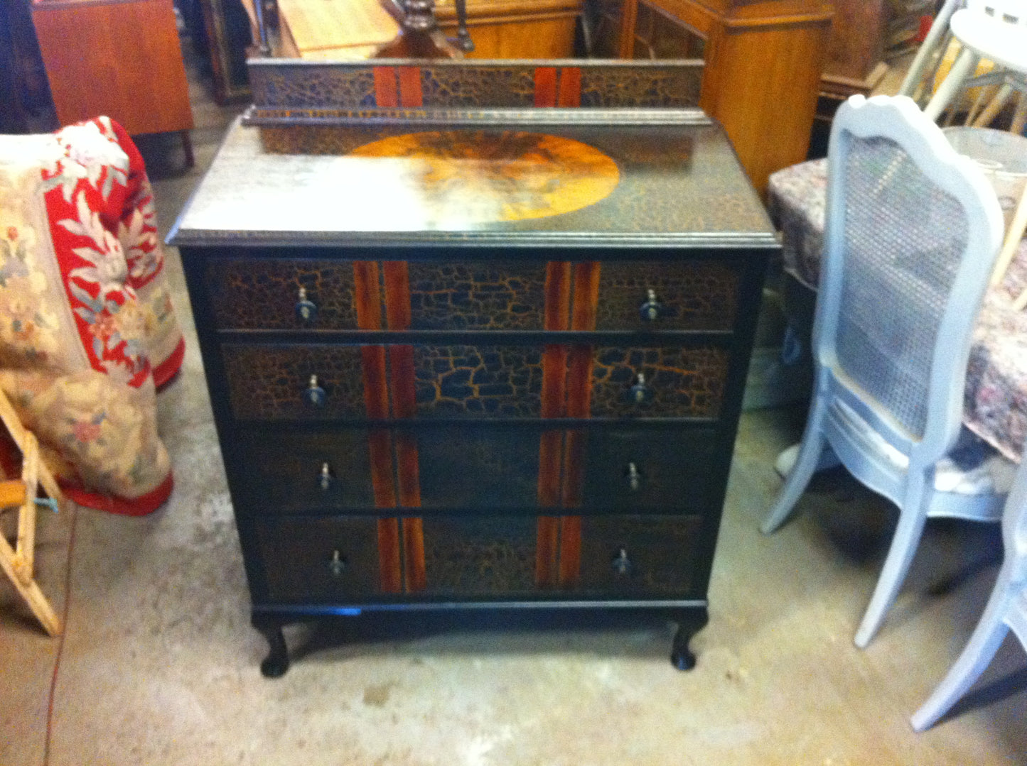Decorative 1930'S Art Deco Chest Drawers With Black And Walnut Painted Finish
