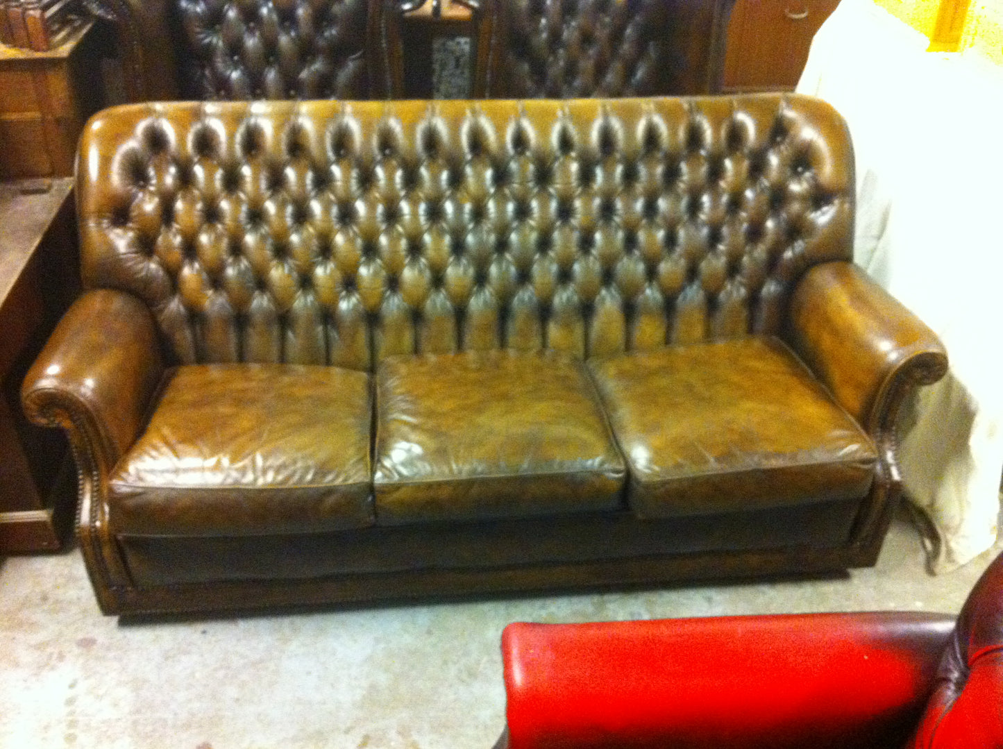 Gorgeous Hand Dyed "Antique" Brown Vintage Leather Chesterfield High Back Sofa