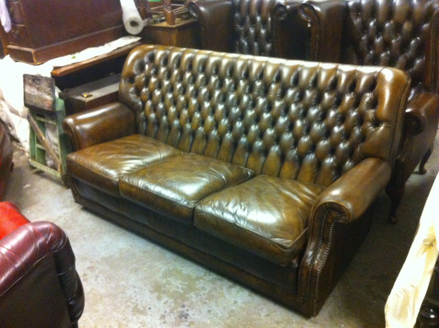 Gorgeous Hand Dyed "Antique" Brown Vintage Leather Chesterfield High Back Sofa
