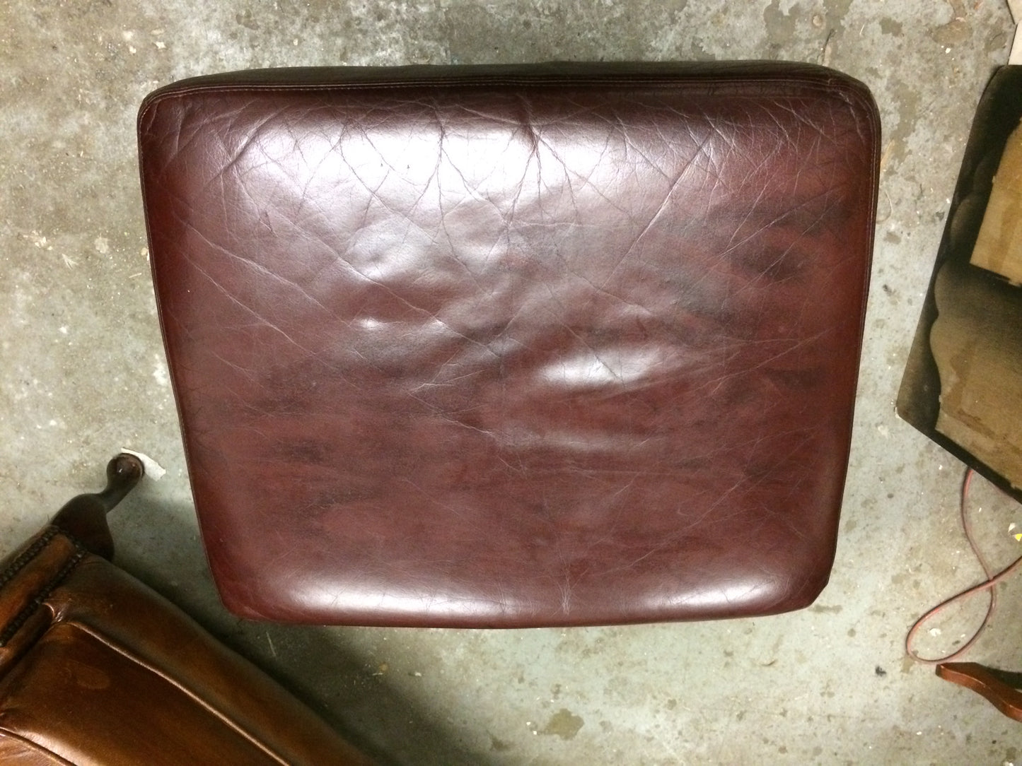 Vintage Retro Dark Red Leather Storage Ottoman / Stool