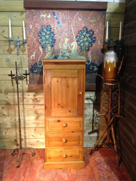 212.....Vintage Pine Tallboy / Pine Media Cabinet On Chest