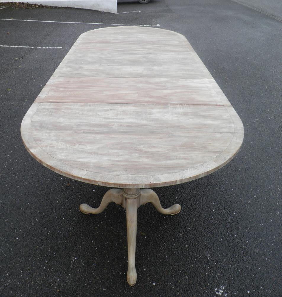 LARGE VINTAGE BLEACHED MAHOGANY TRIPLE PEDESTAL DINING TABLE SALE PRICE