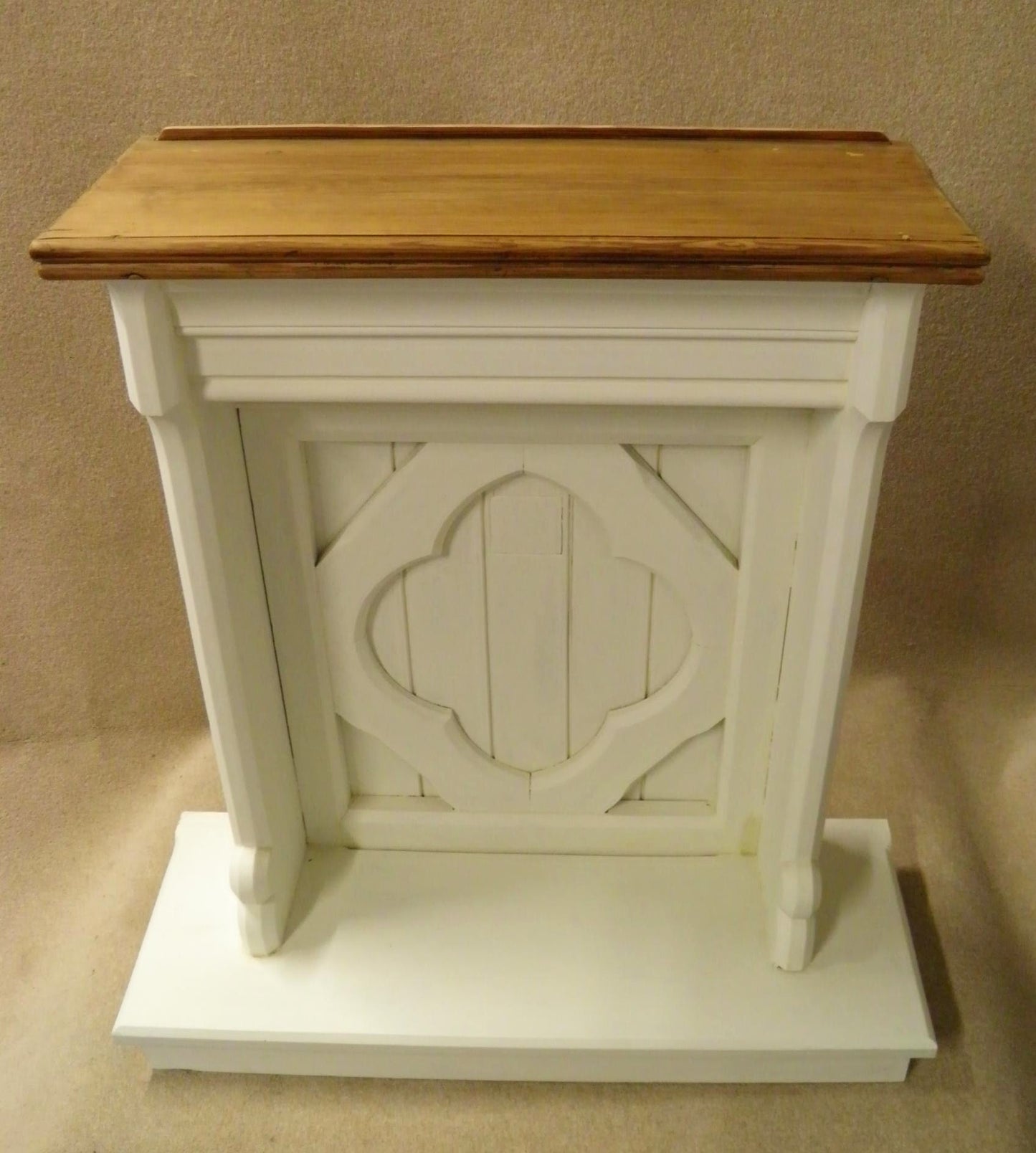 A Reclaimed Gothic Design Pitch Pine Faux Fire Place or Hall Table