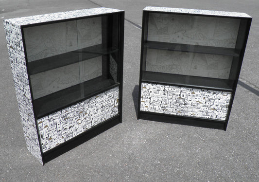 Upcycled Pair of Retro Glass Door Bookcases By Herbert E Gibbs, London