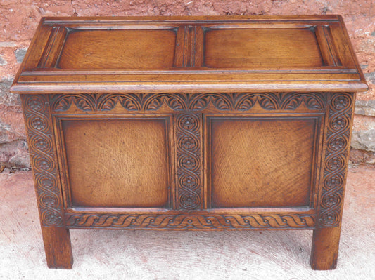 Vintage Carved Oak Coffer