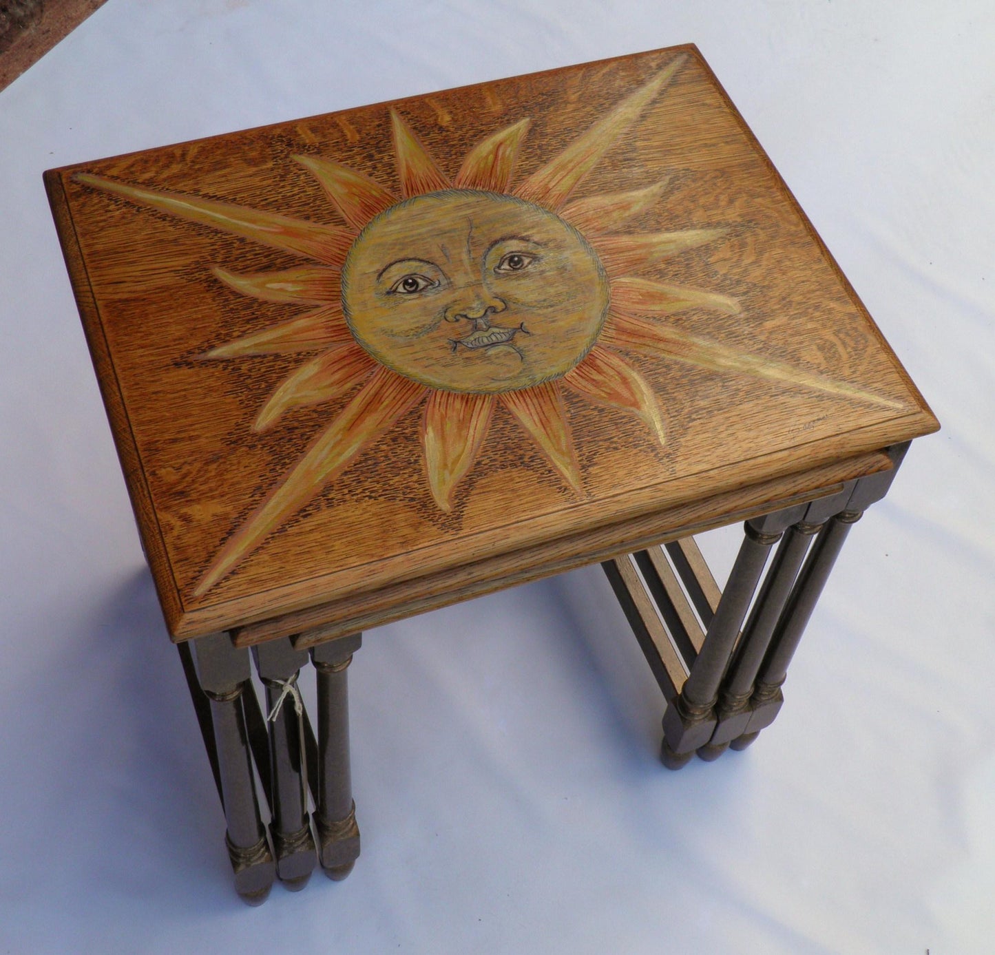 Solid Oak Hand Decorated Nest Of Tables