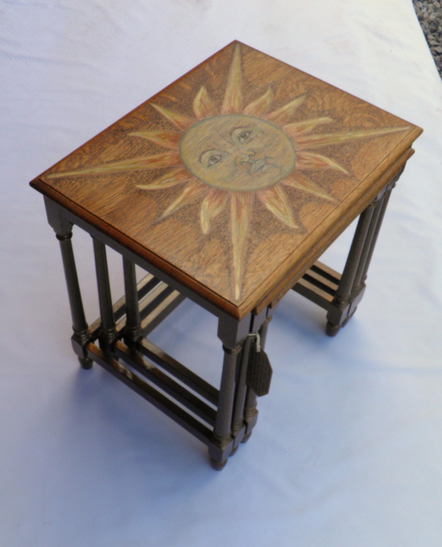 Solid Oak Hand Decorated Nest Of Tables