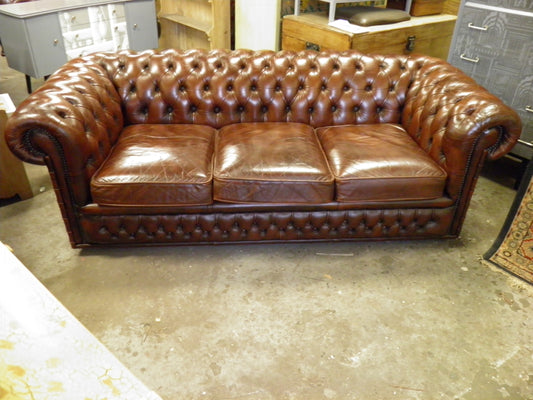 Vintage Brown Leather Chesterfield 3 Seat Sofa