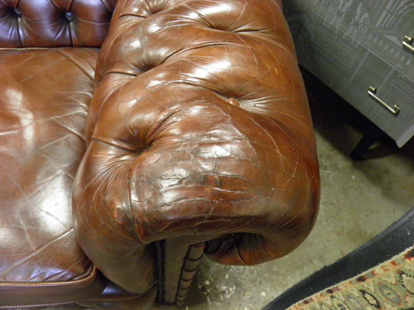 Vintage Brown Leather Chesterfield 3 Seat Sofa