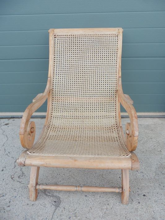 407.....Lovely Faded Vintage Plantation Chair / Caned Armchair