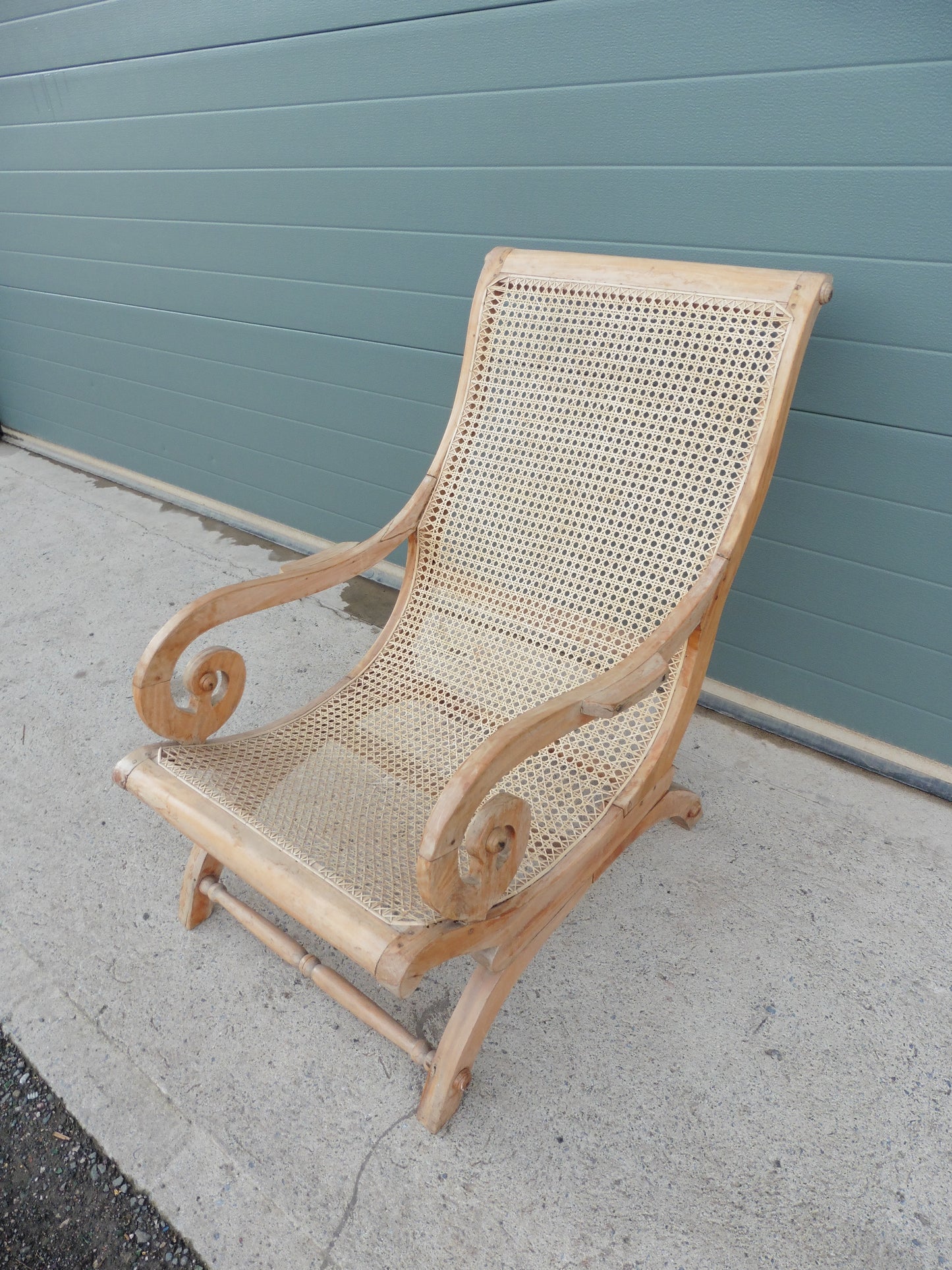 407.....Lovely Faded Vintage Plantation Chair / Caned Armchair