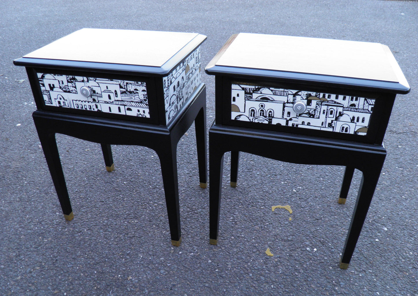 Pair Of Vintage Bedside Tables With Fabulous Fornasetti Decoration