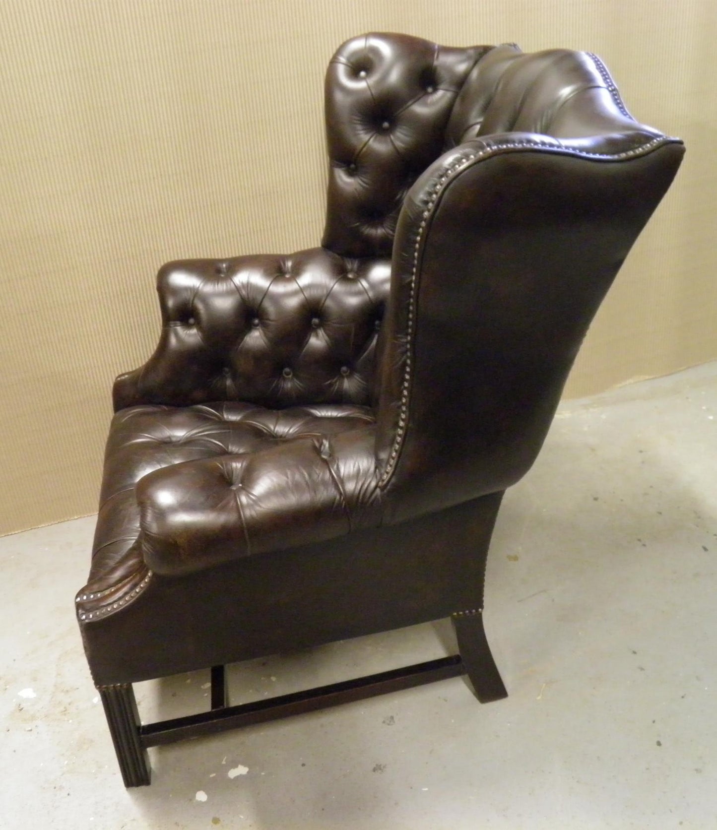 Pair Vintage Leather Wing Back Armchairs