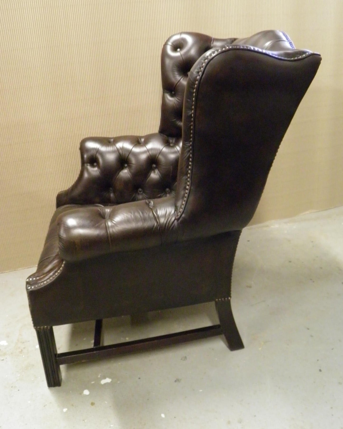 Pair Vintage Leather Wing Back Armchairs