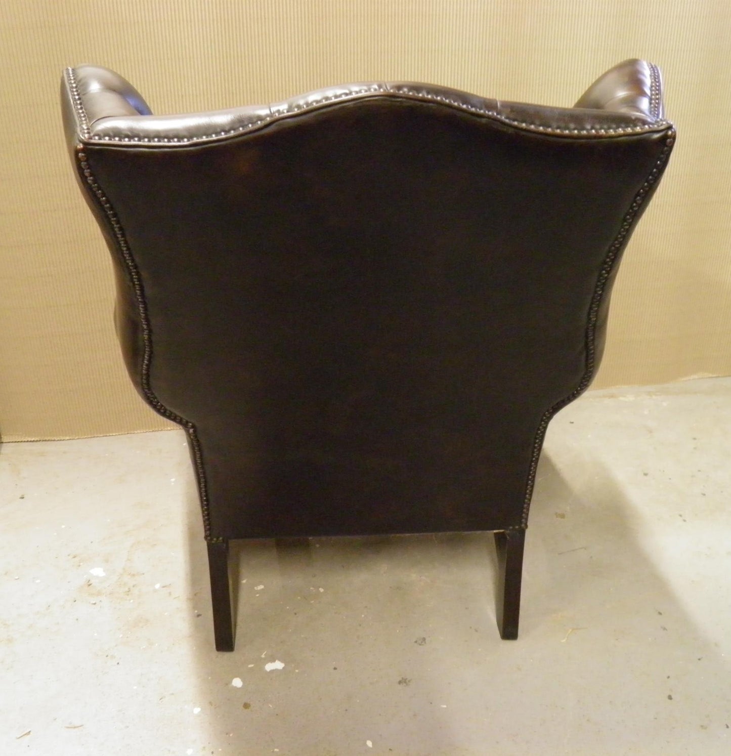 Pair Vintage Leather Wing Back Armchairs