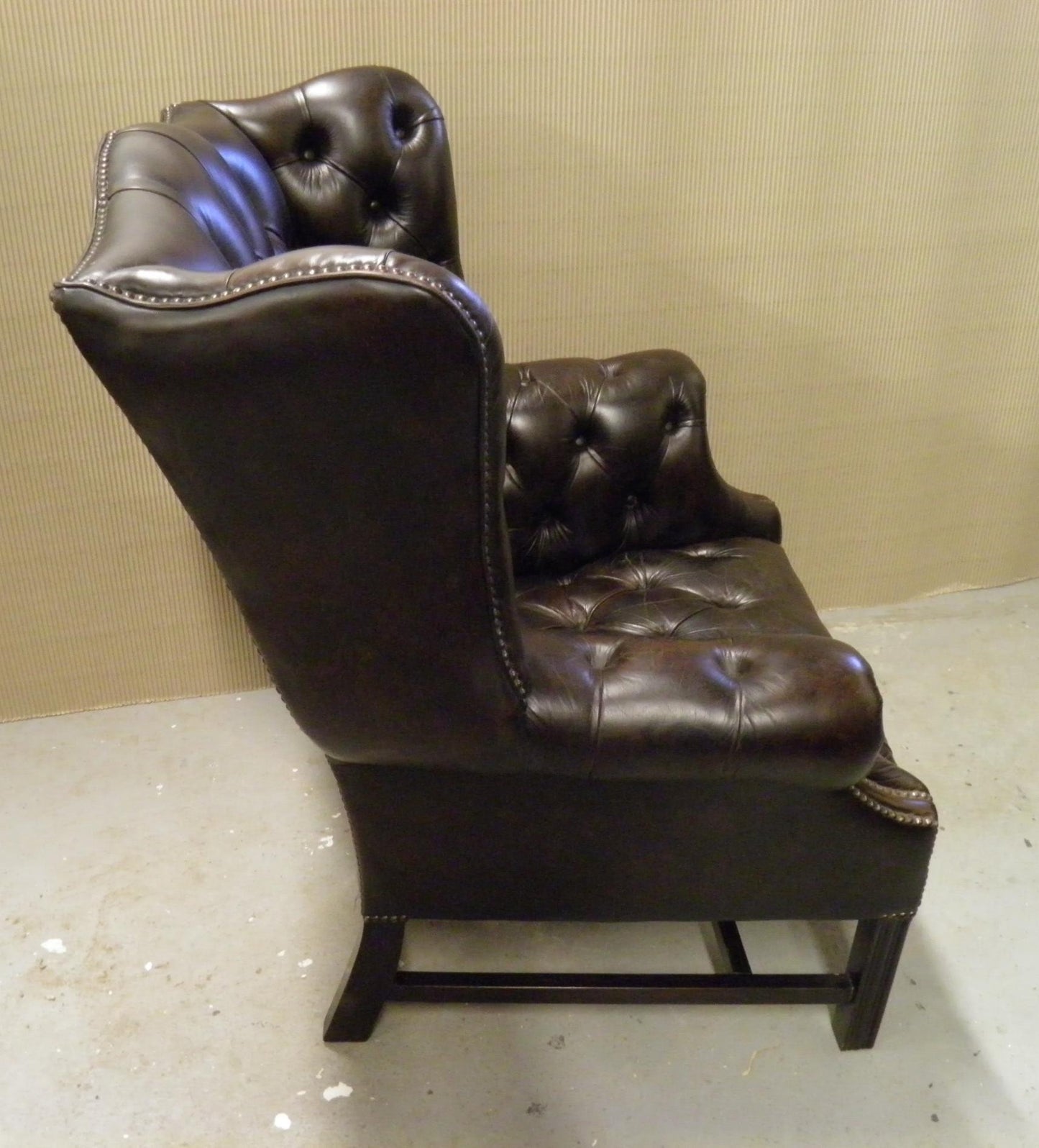 Pair Vintage Leather Wing Back Armchairs