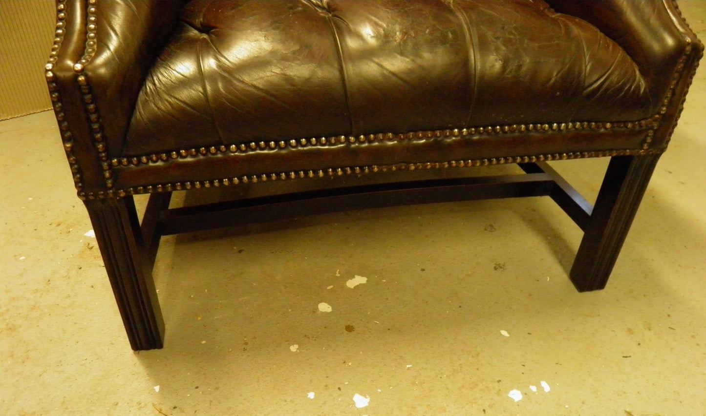 Pair Vintage Leather Wing Back Armchairs