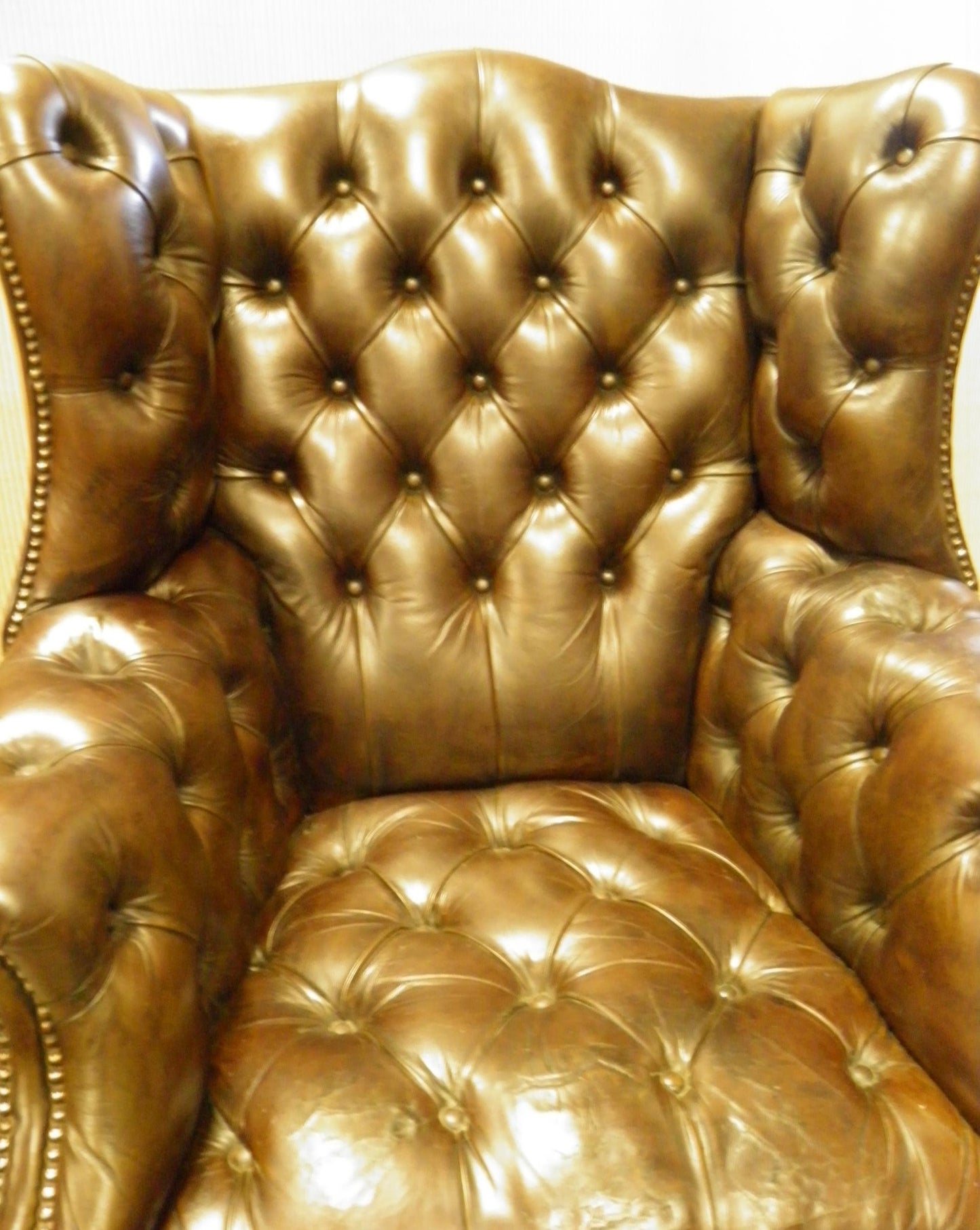 Pair Vintage Leather Wing Back Armchairs