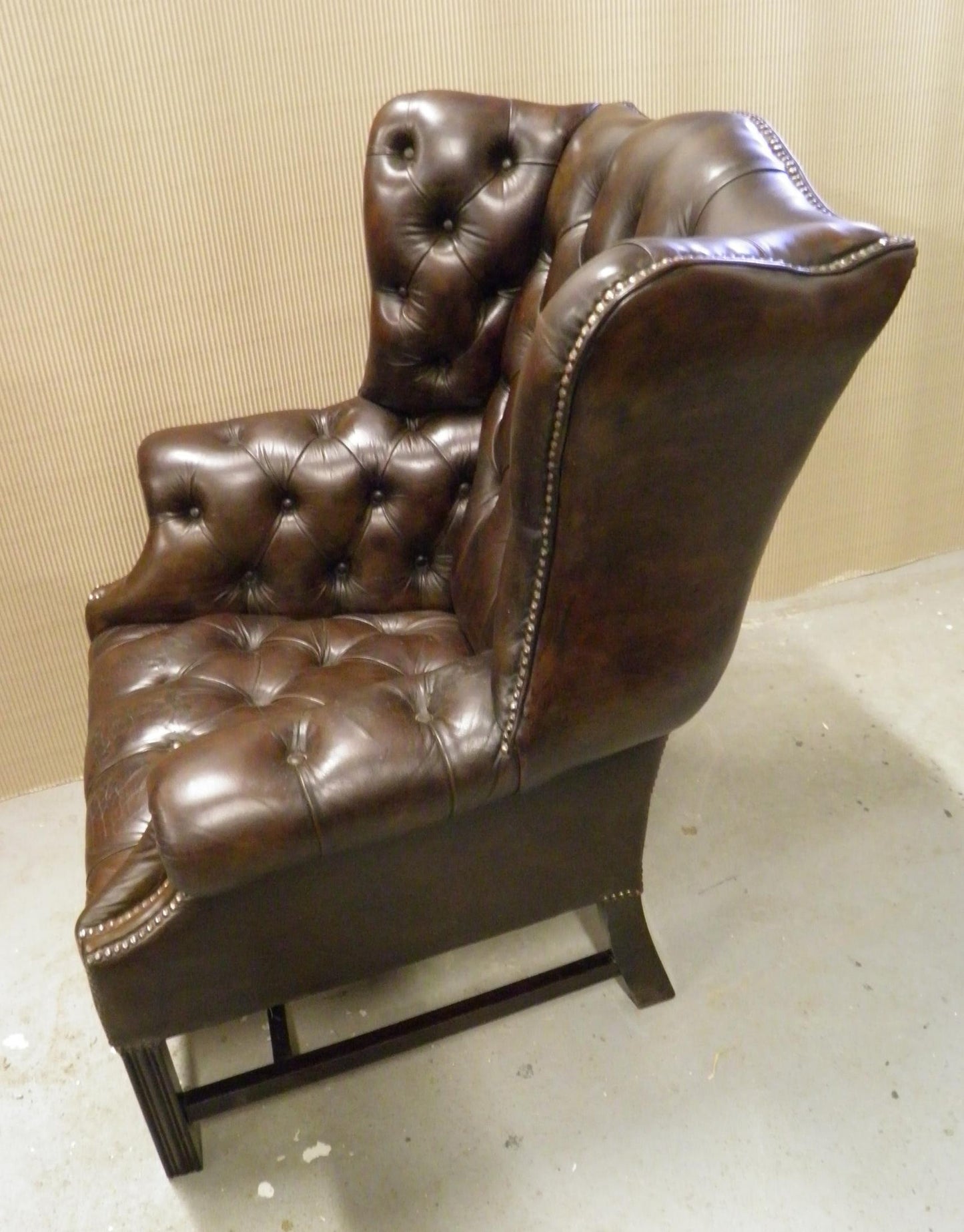 Pair Vintage Leather Wing Back Armchairs