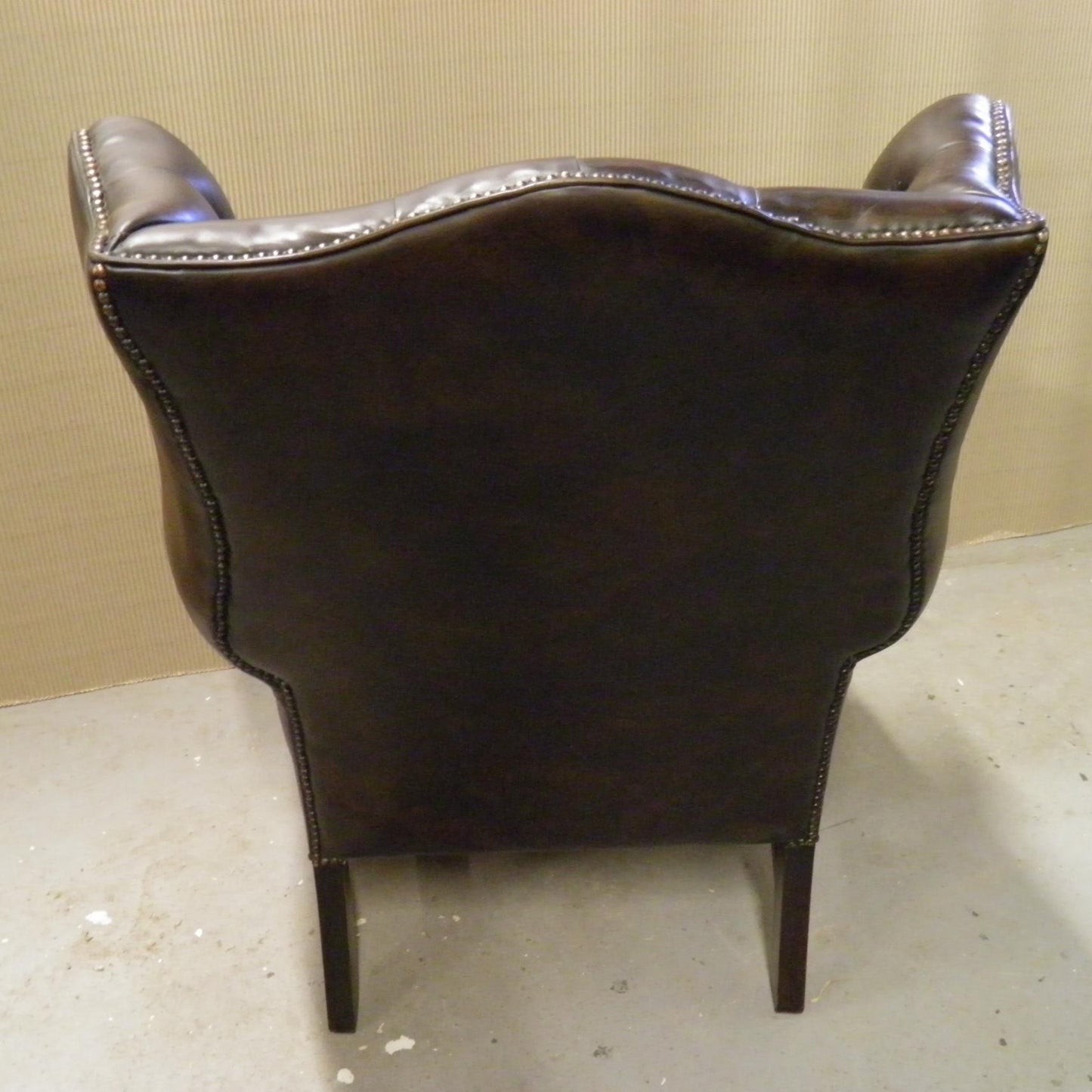 Pair Vintage Leather Wing Back Armchairs