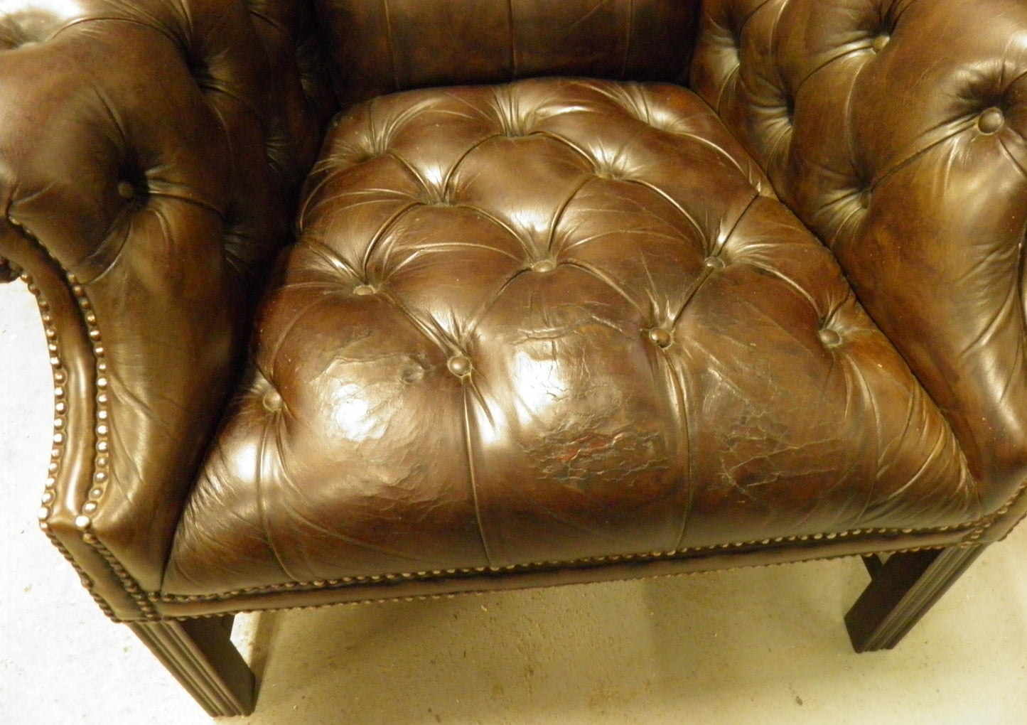 Pair Vintage Leather Wing Back Armchairs