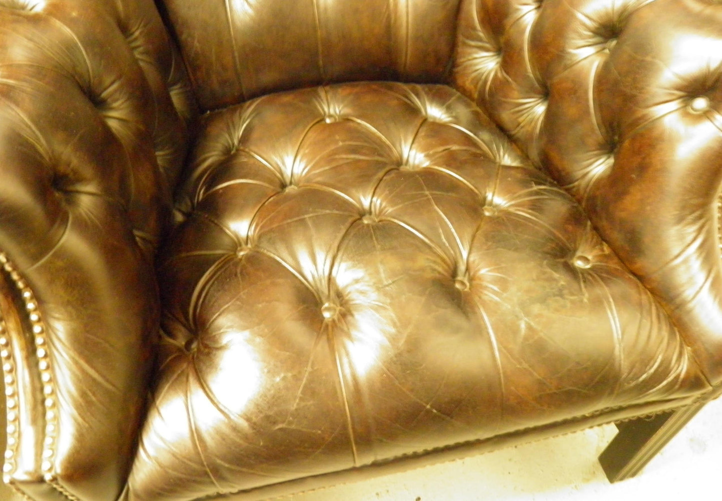 Pair Vintage Leather Wing Back Armchairs