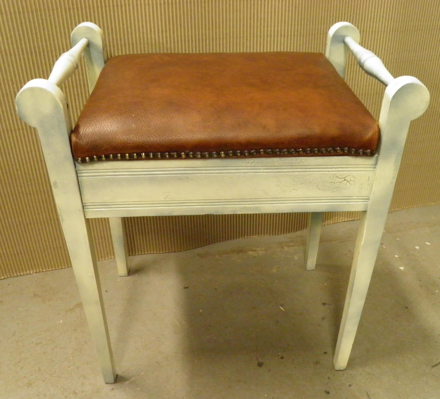 Vintage Shabby Chic Style Leather Upholstered Piano Stool