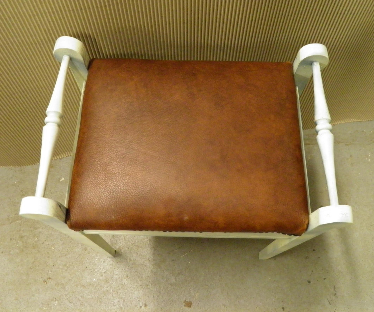 Vintage Shabby Chic Style Leather Upholstered Piano Stool