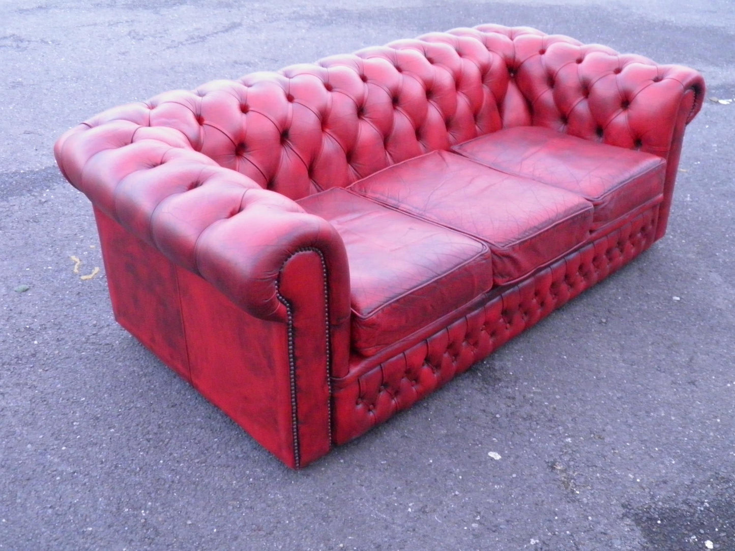 Vintage Red Leather 3 Seater Chesterfield Sofa
